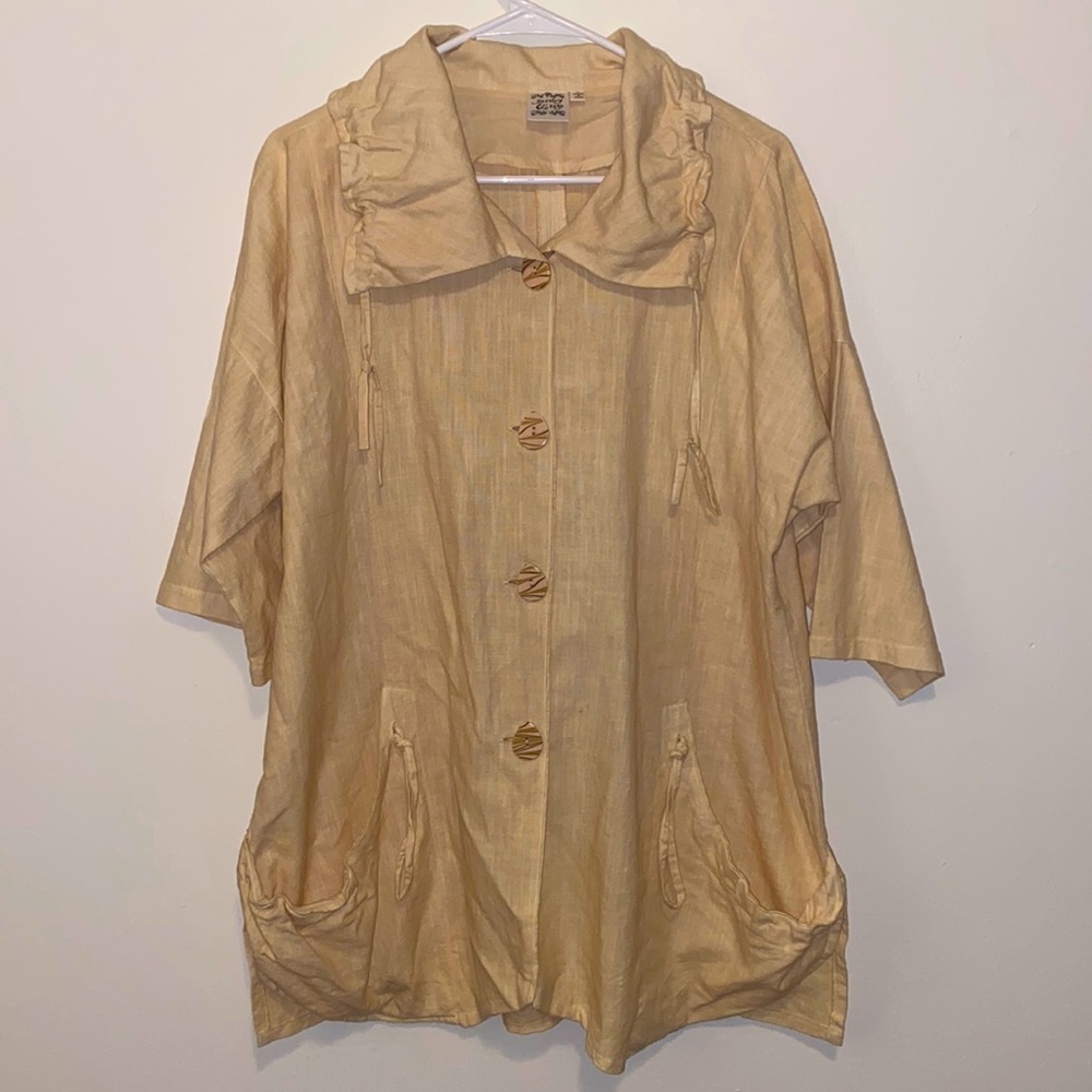 Large Parlsey&Sage Cream Button Down Collar with Draw Strings Utility Jacket